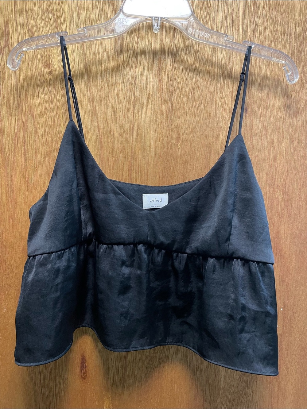 Wilfred Black Silky- blend Spaghetti-Strap Peplum Cami